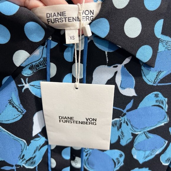 DIANE VON FURSTENBERG Olia Mixed Media Wrap Dress Blue Black Size XS - NWT $458 - Picture 8 of 9